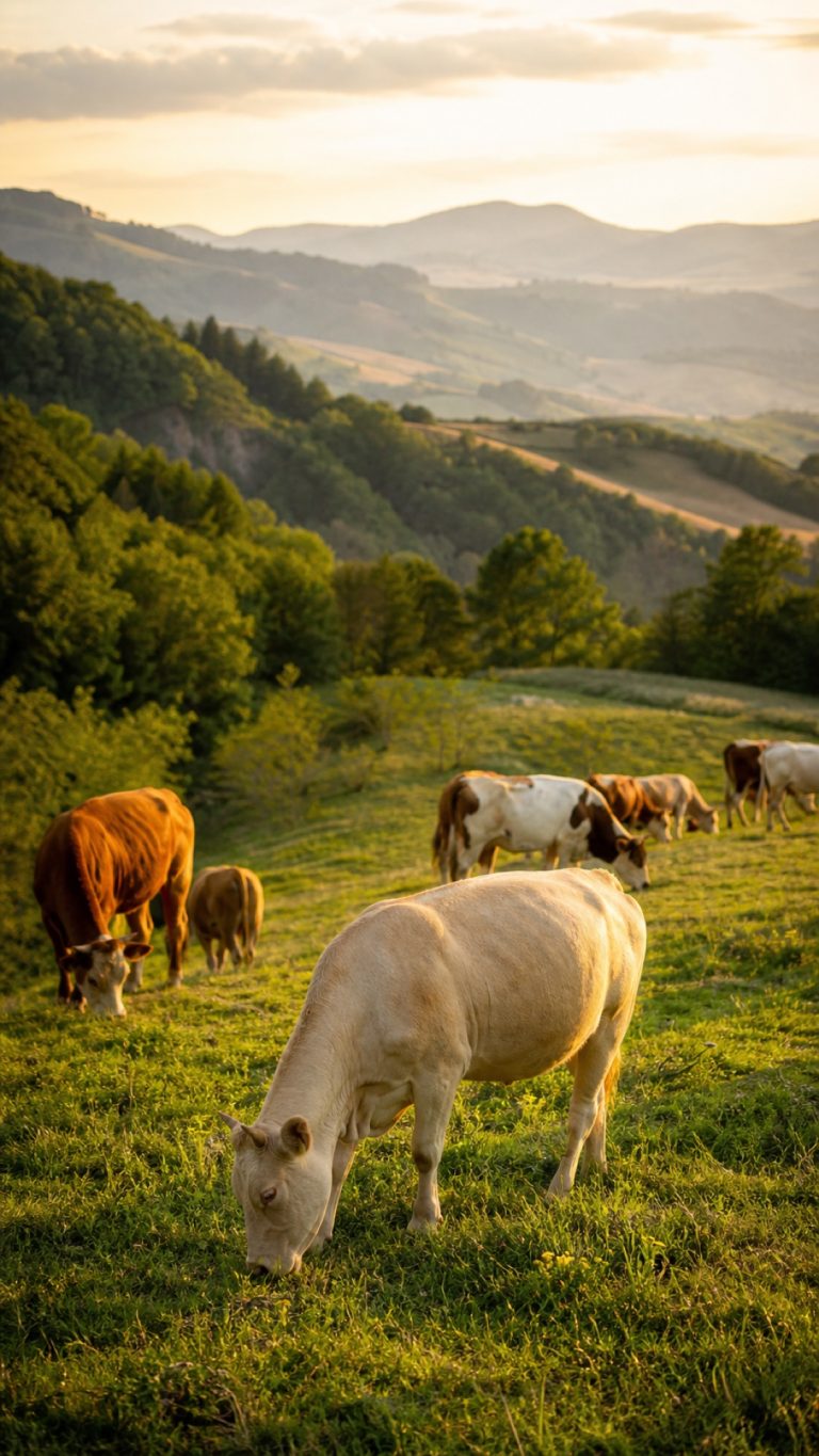 Bovini al pascolo in una campagna italiana